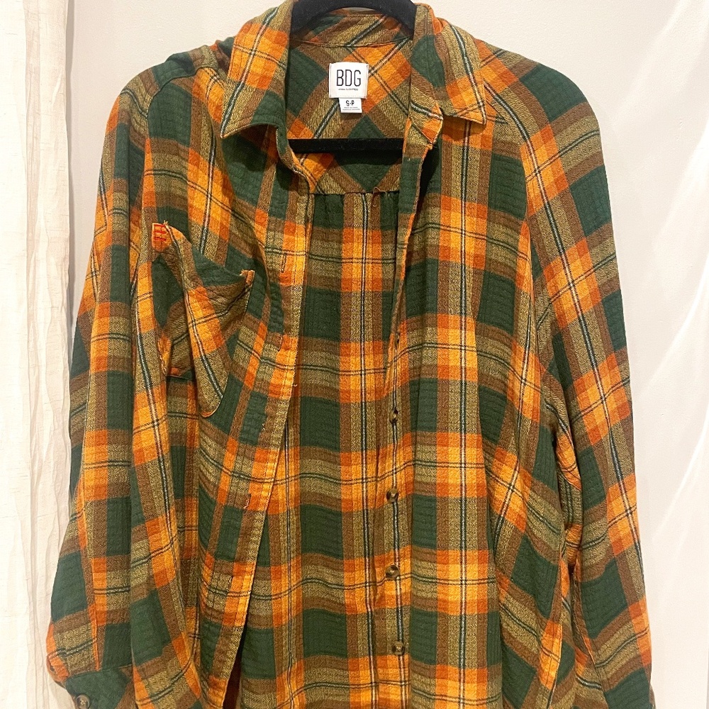 Oversized Green & Orange Flannel